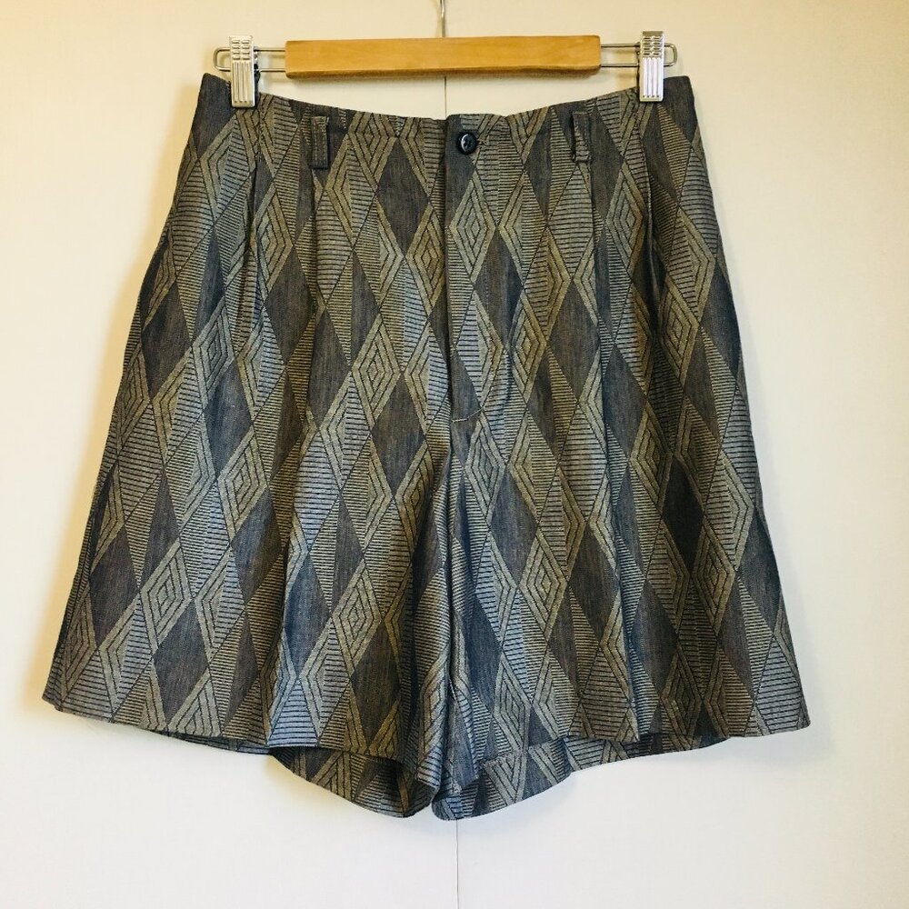 Vintage Haley Almost Silver & Gold Jacquard Diamond Pleated Shorts Made in USA